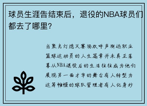 球员生涯告结束后，退役的NBA球员们都去了哪里？